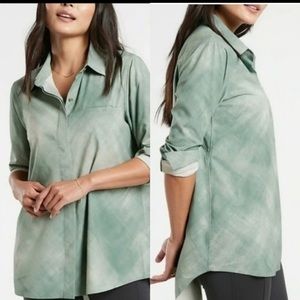 Athleta Button Down Top Urbanite Marbled Ombre High Low L/S Size Large